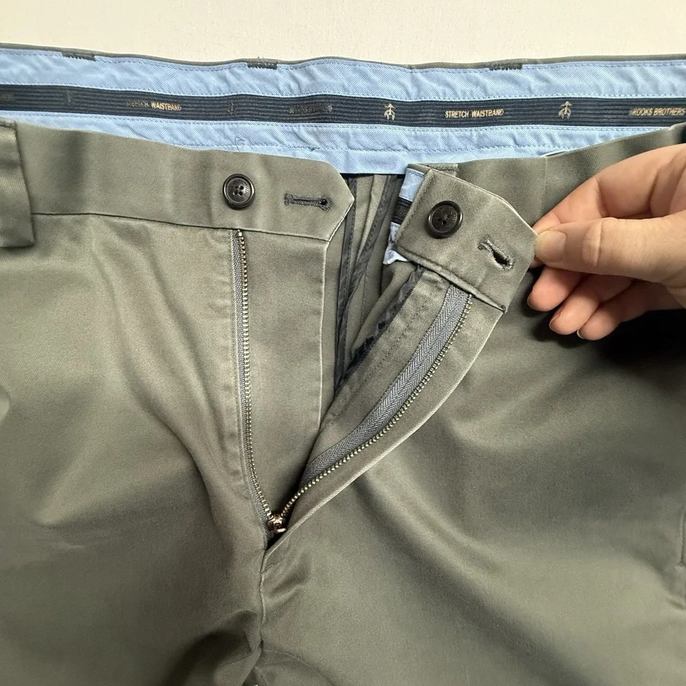 Brooks Brothers Advantage Chino Clark Mens 34x34 Grey Flat Front Pants‎